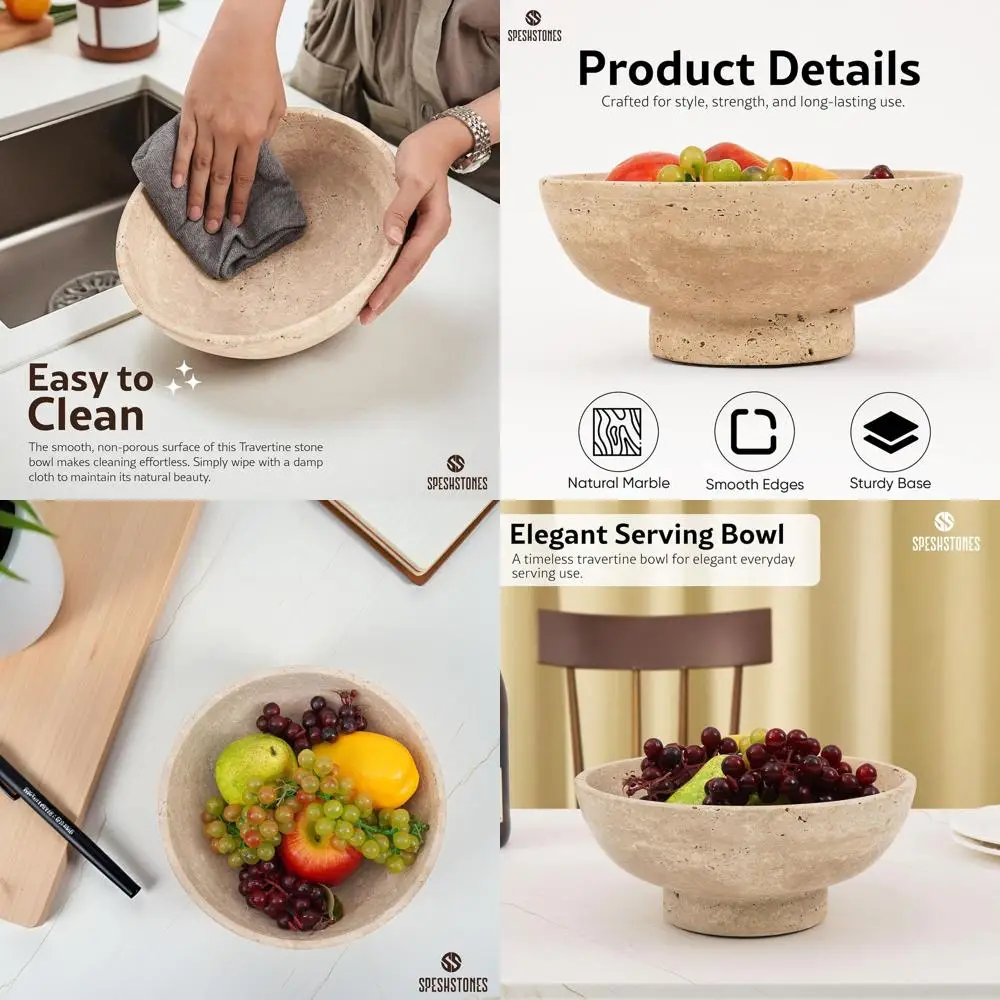 

10 Travertine Fruit Bowl: Kitchen Counter Decor, Serving & Storage, Ideal Christmas Gift, Centerpiece Dish