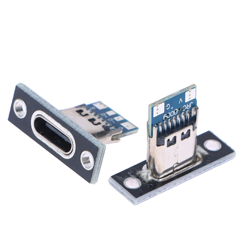 10 Pcs USB 3.1 Type C Sockets (With Screw Mounting Plate) 2-pin, 4-pin Female Connector Jacks Charging Port Forward And Reverse