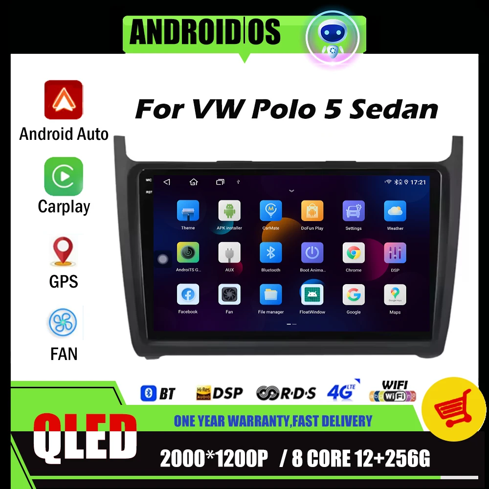 For Volkswagen VW Polo 5 Sedan 2008 - 2020 Android Car Radio Multimedia Player Navigation GPS Carplay Touch Screen Auto Stereo