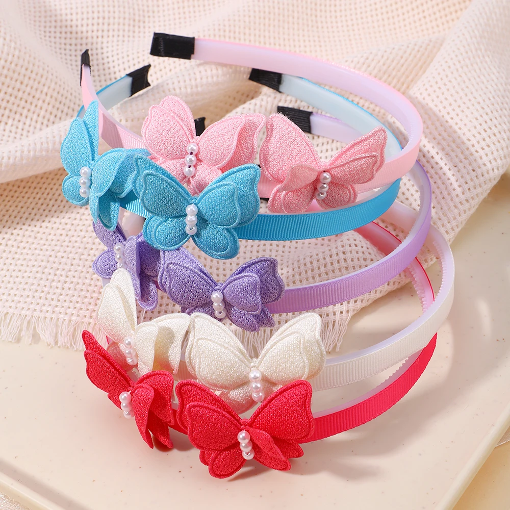 1PC Exquisite Butterfly Hairband Simulated Pearl Children\'s Hair Hoop Daily Hair Binding Lovely Girl Accessories Gift Wholesale