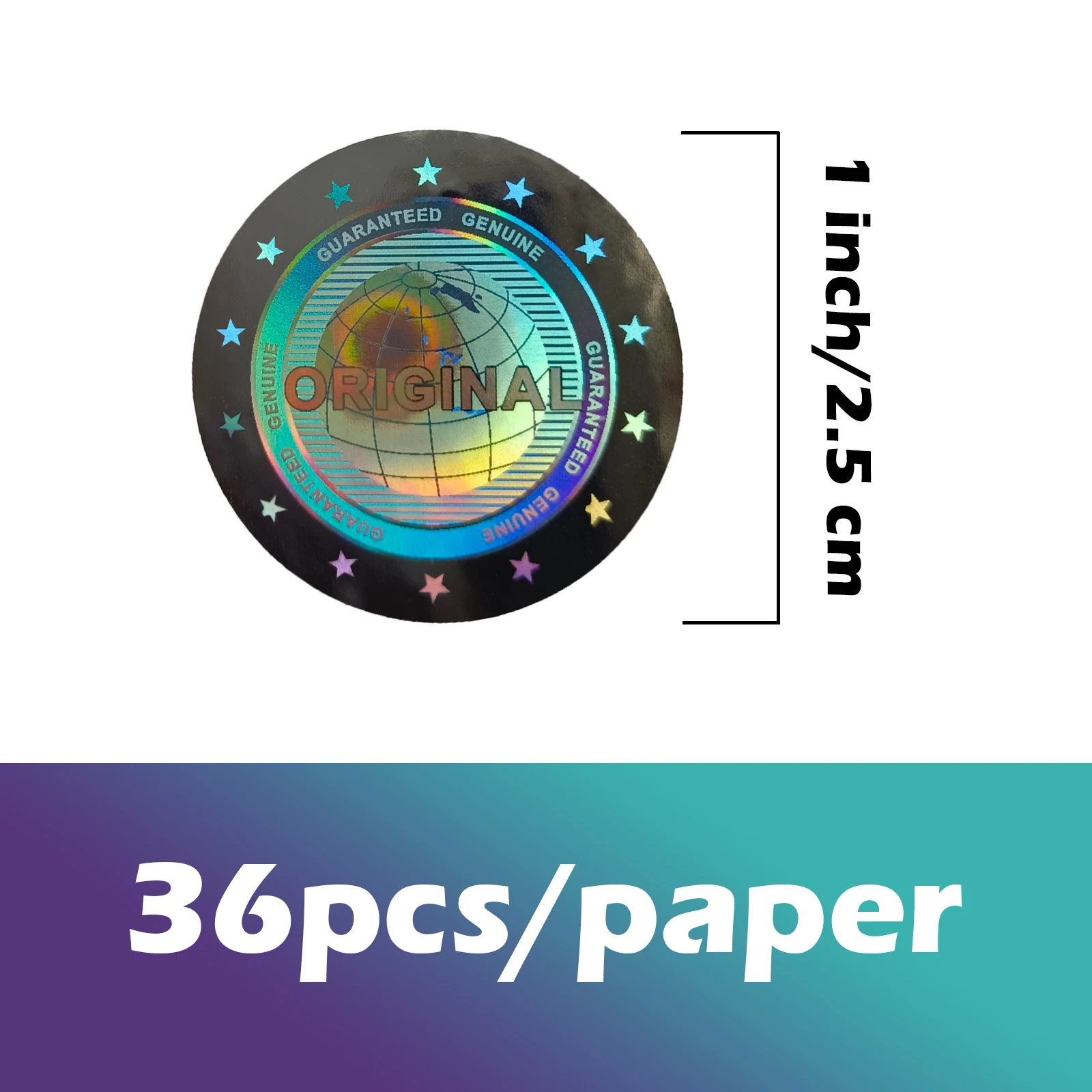 Autocollant holographique à motif de terre argentée, hologramme rond, garantie authentique, sceau Ashburn, étiquette de sécurité