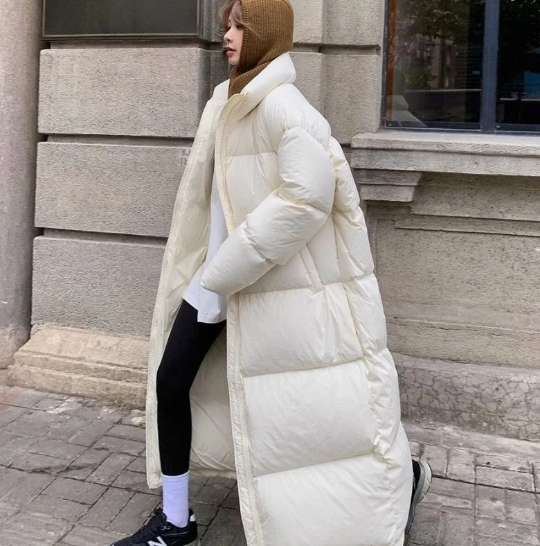 

Women's Knee Length Padded Jacket Winter Thickened Loose Fit Stand Collar Long Cotton Outerwear Coats