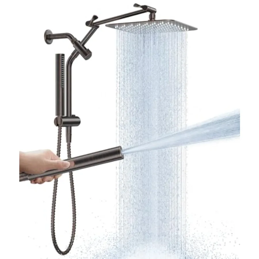 

All Metal 10 Oil Rubbed Bronze Shower Head with Handheld Luxurious Square Double Rain Shower Heads with Power-wash Hand Held Du
