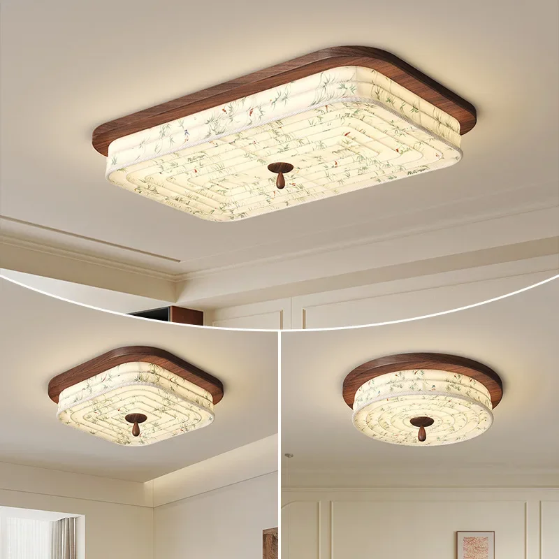 Song-style aesthetics living room ceiling lamp antique walnut color eye protection