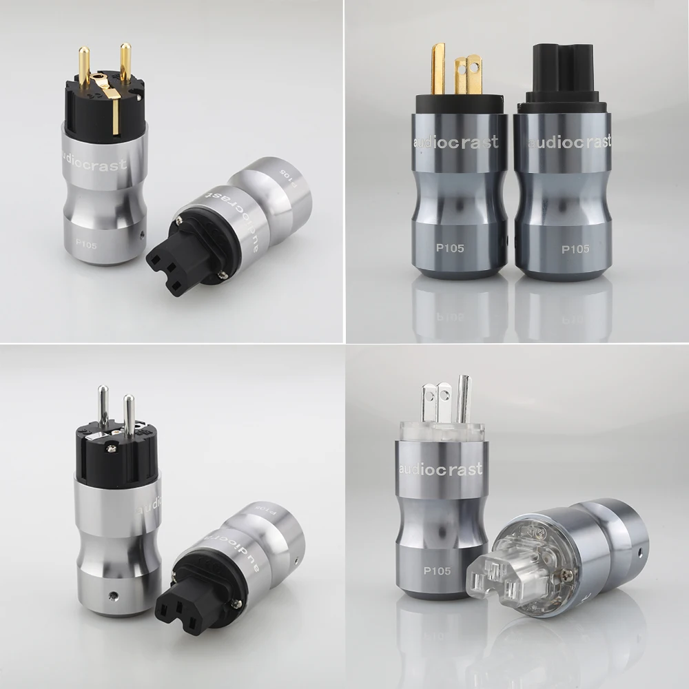 Rhodium Plated EU Schuko Power Plug + IEC C13 Female Connector 1 Pair DIY Hifi Audio AC Cable Solder Type Fits 10-20mm