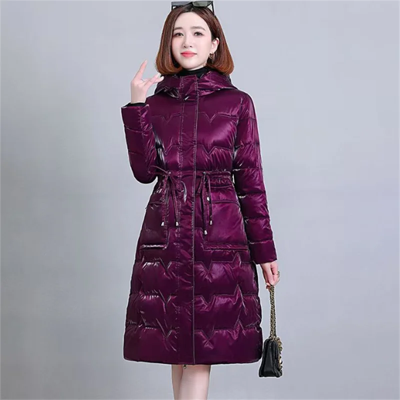 Women\'s Winter Coats Hooded New Casual Cotton Padded Jackets for Women Long Parkas Warm Slim Waterproof shiny Winter Overcoat