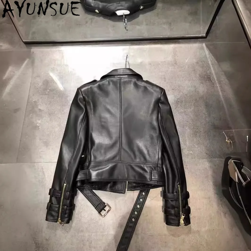 AYUNSUE Giacca in vera pelle per donna 2025 Pelle di pecora nera Donna Moto Giubbotti Primavera Autunno Abbigliamento │ ngaха Жiichtха Ж misce