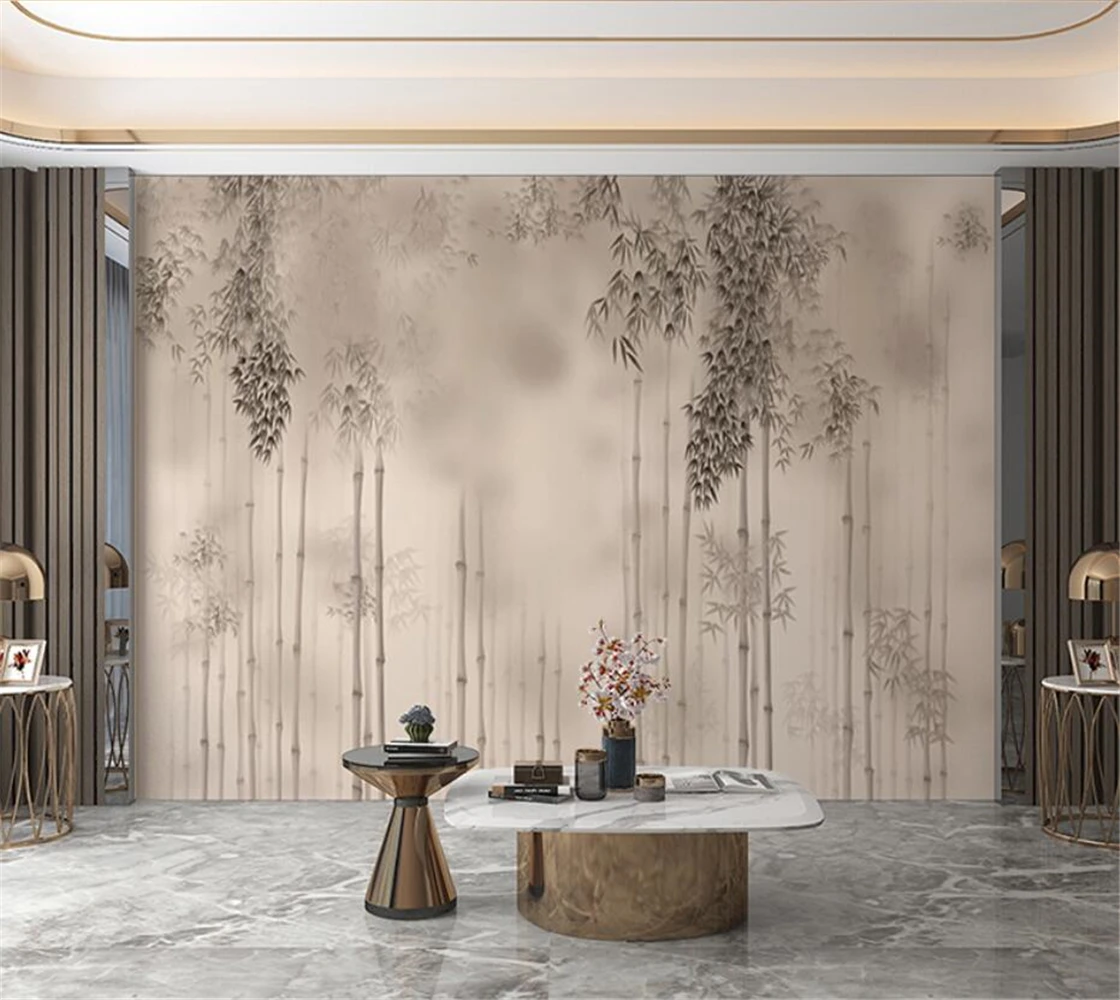 Papier peint mural moderne en bambou sur mesure, pour salon, arrière-plan d'étude, salon de thé, chambre à coucher, décor de maison 3D