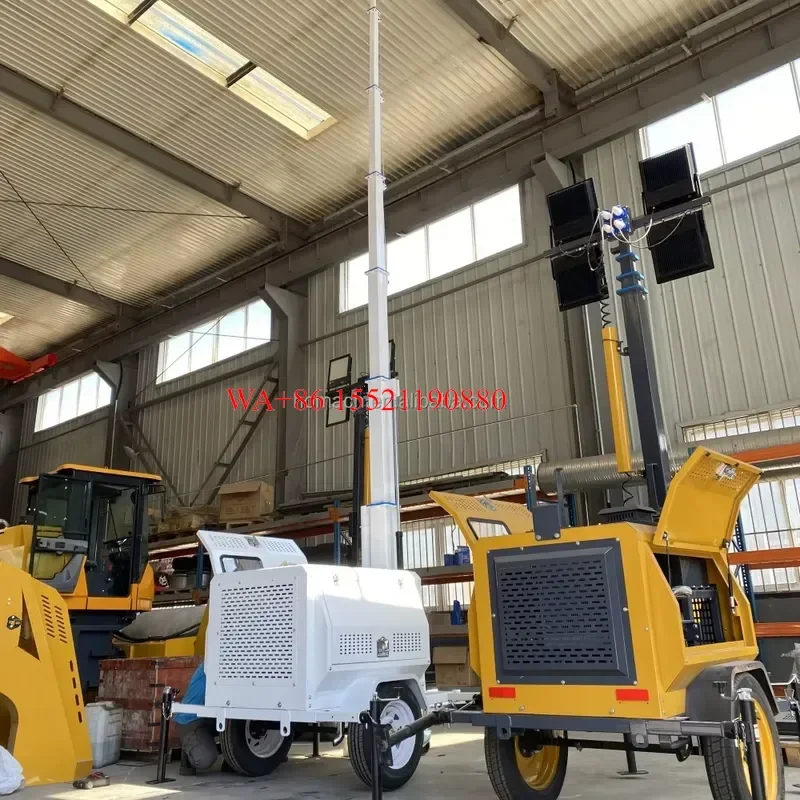 WMWMNU for Kubota 9M 4x400W Diesel Generator LED Light Tower Hydraulic Lifting Mine Area Gas Detector White New Optional