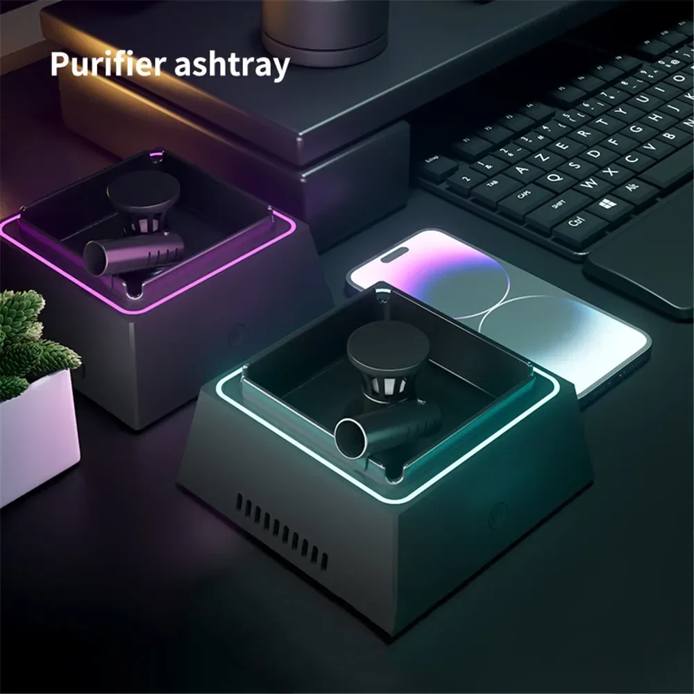 Smoke Ashtray With Dual Color LED Light Smoke Absorbing Charging Car Aromatherapy Home Decor Ashtrays Household Merchandises