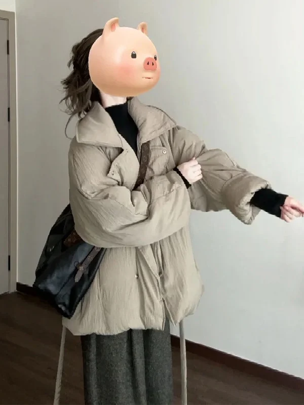 

plus Size Women's Faionable ort Cotton Jaet Thi Warm Spring New Sle Outerwear Versatile for Plump MM Collar