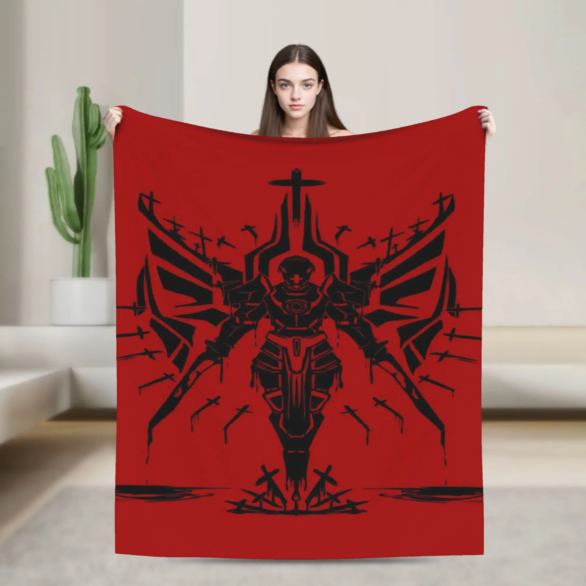 Soft Warm Blanket Travel Black Symbol Design Ultrakill Shooting Game Throw Blanket  Flannel Bedspread For Bedroom Sofa Bed Cover