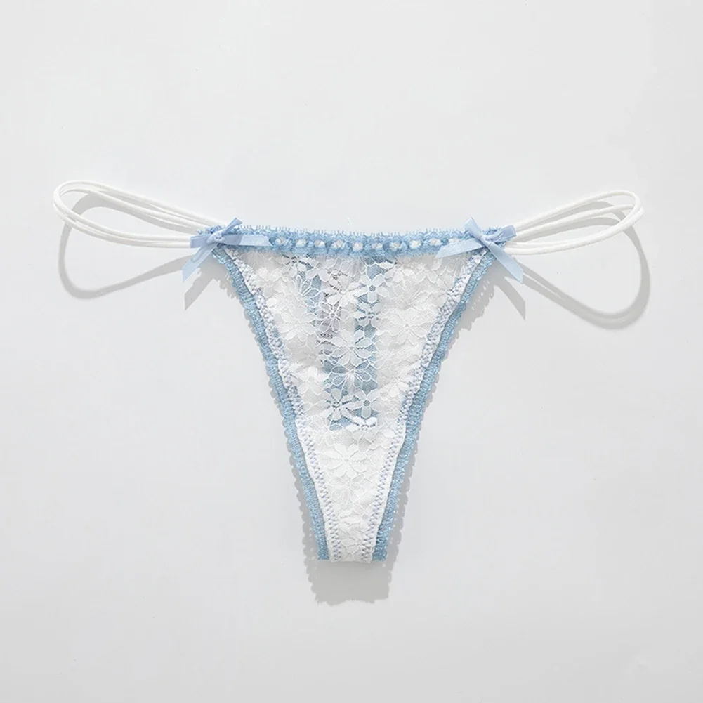 

Womens Sexy Thong Strappy Lace Bow Low Waist Panties