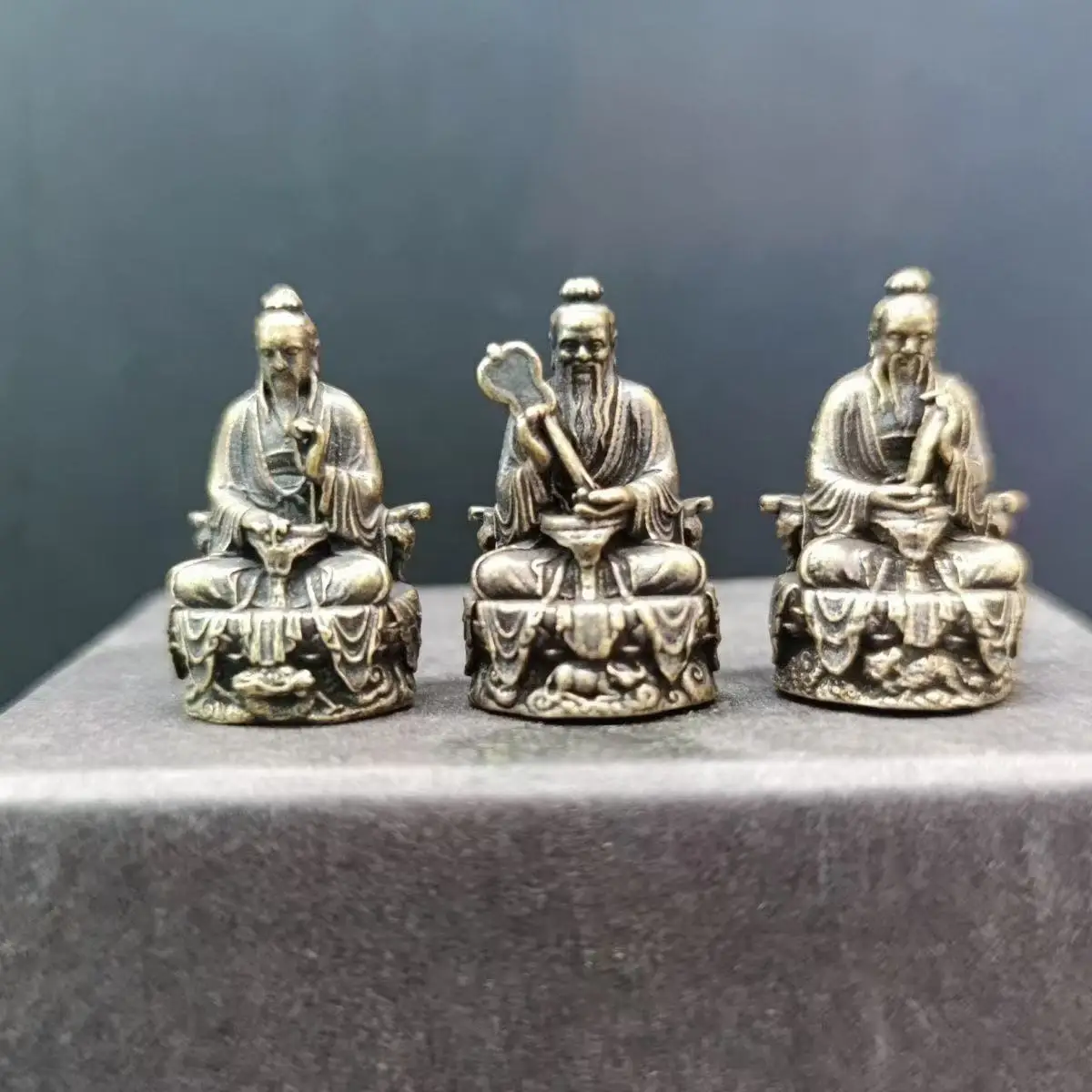 Pure Solid Copper Taoist Ornaments for Home Office Temple Decorations SanQing Taoist Statue