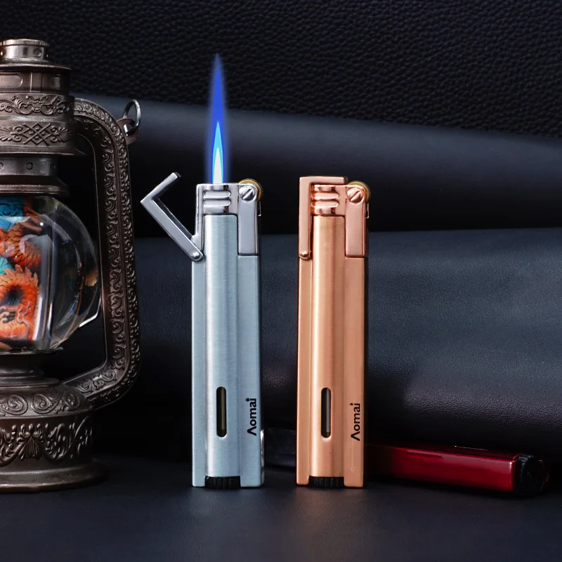 2024 New Metal Direct Blue Flame Windproof Lighter Creative Butane Gas Inflatable Lighter Smoking Accessories Festival Gift Tool