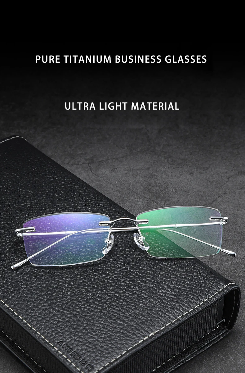Mode randlose Business-Brillen ultraleichte reine Titan Luxus optische verschreibung pflicht ige Brillen Mann Frau große Brille – Detail 1