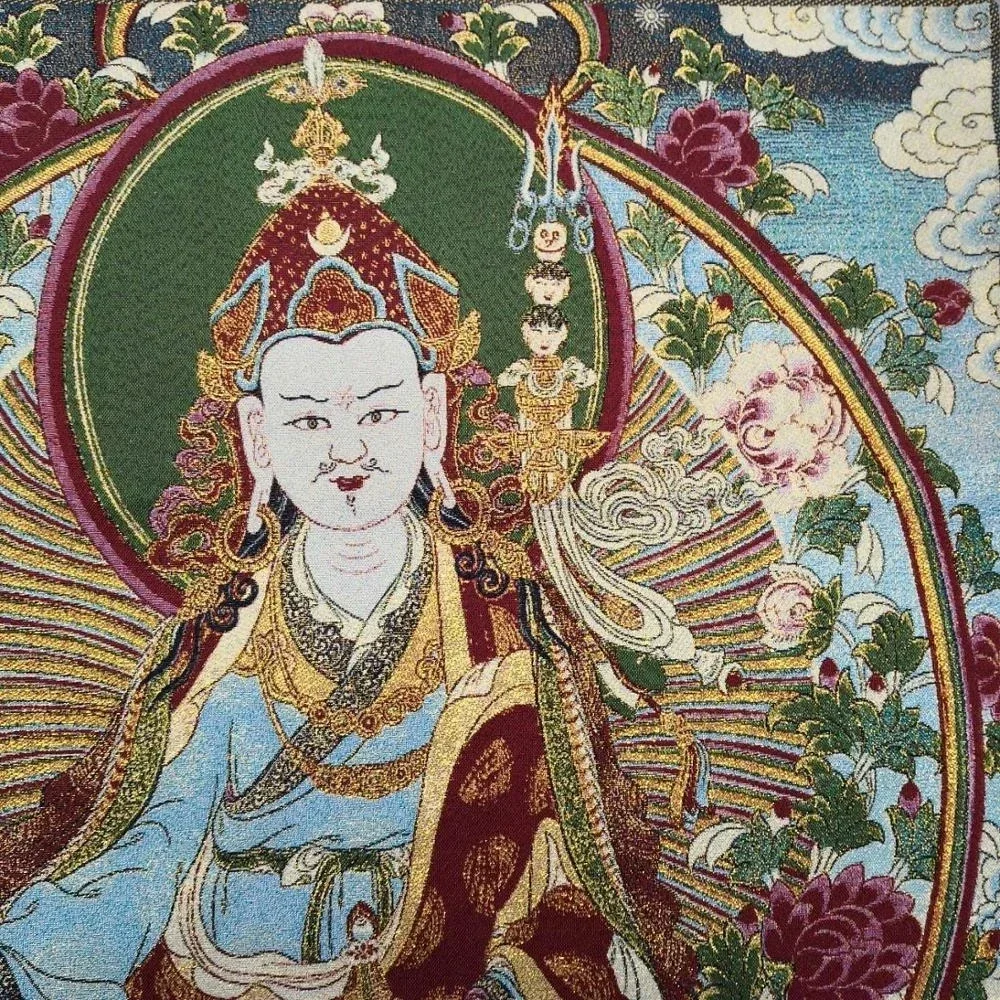 36 inch Tibet Silk embroidery Guru Padmasambhava Rinpoche Buddha Thangka Paintings Mural