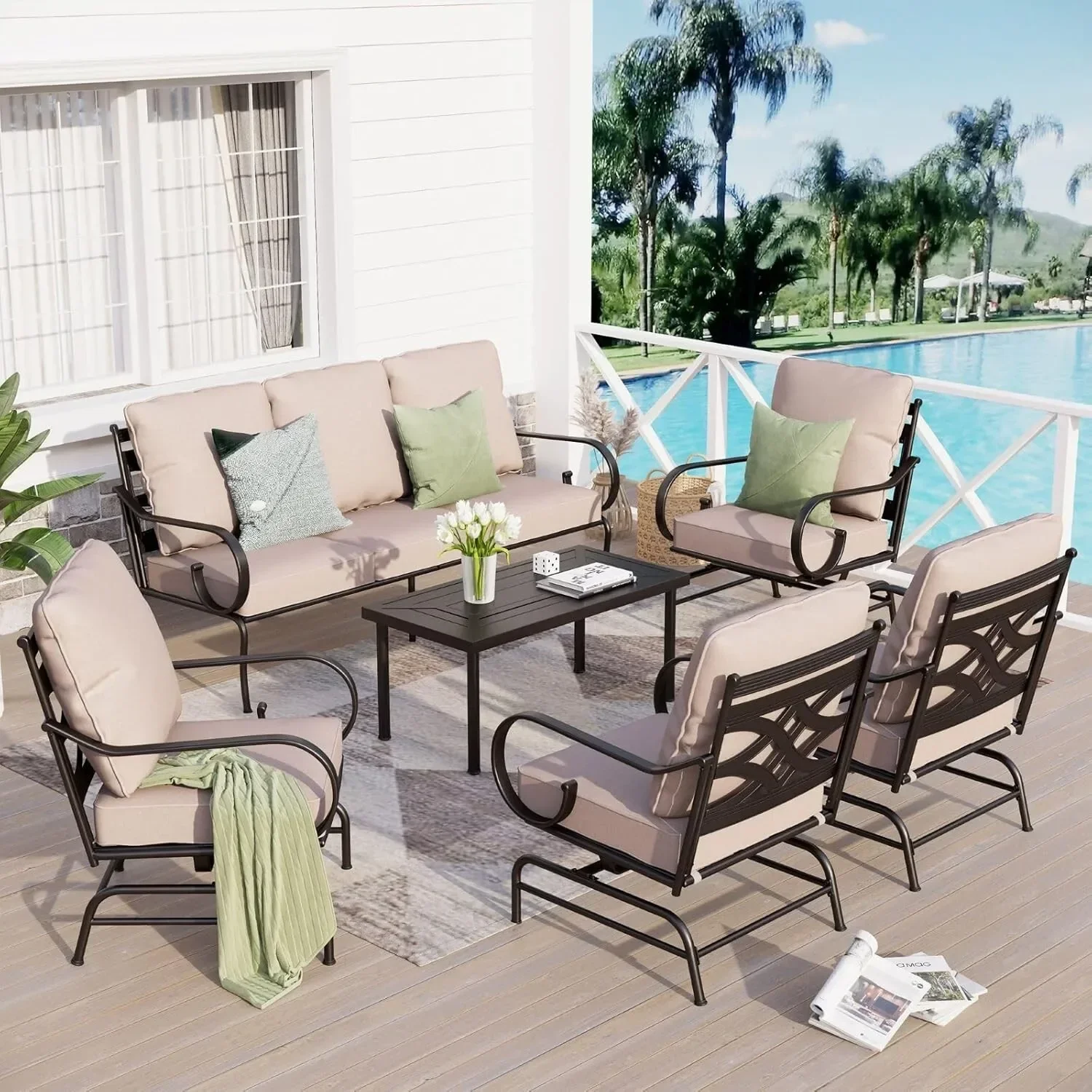 Outdoor Furniture Set Patio Sectional Sofa Set with Coffee Table Rocking Chairs
