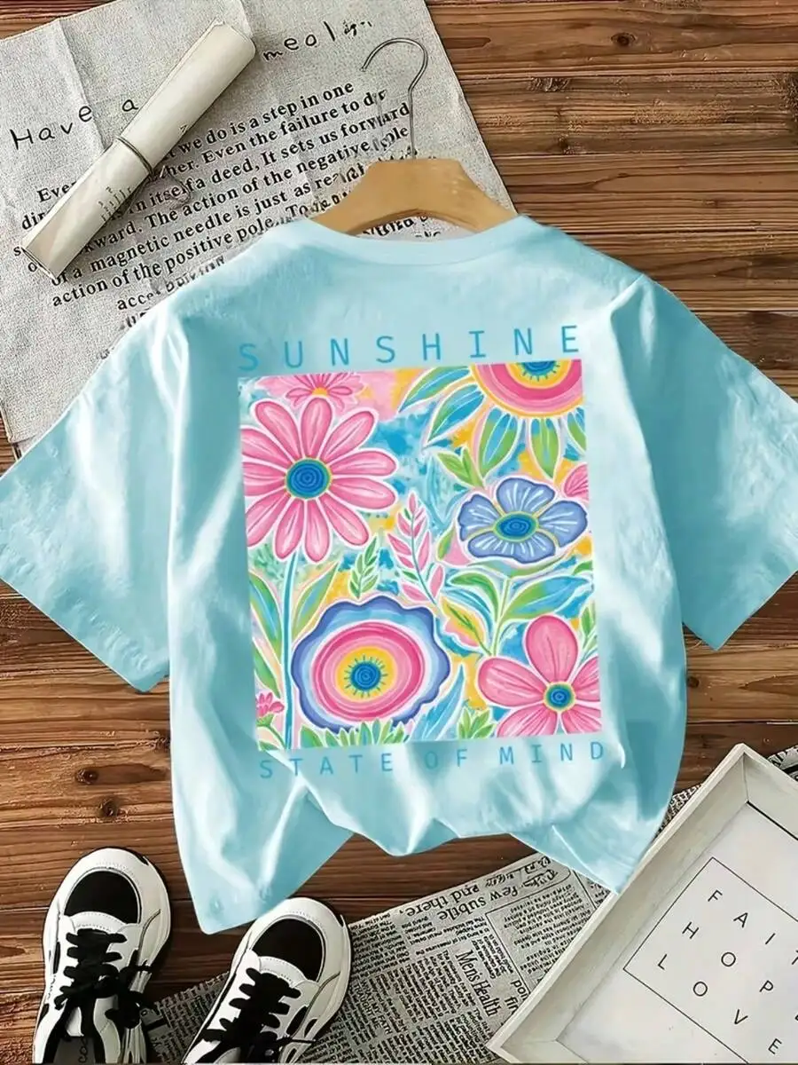 

Casual Round Neck Short Sleeve Cotton T-Shirt Solid Sky Blue
