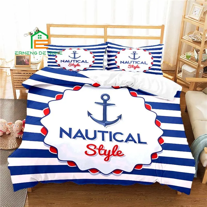 Nautical Anchor Pattern Duvet Cover Set Bedding for Aldult Kids Bed Set Game Quilt Cover Comforter Cover Bedding Set