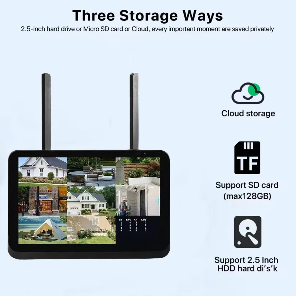 4K 8CH Wireless NVR Recorder Security Camera System 7-inch Screen WIFI Monitor with Human Detection iCSee