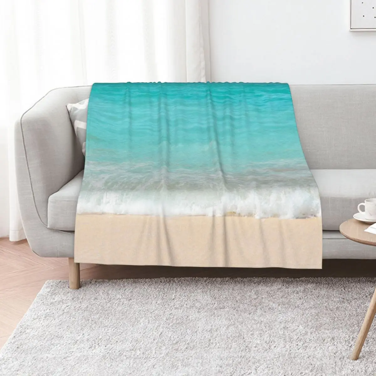 Bright Blue Calm Ocean Shore Throw Blanket Plaid Comforter Blankets For Baby Retros Tourist Plaid on the sofa Blankets