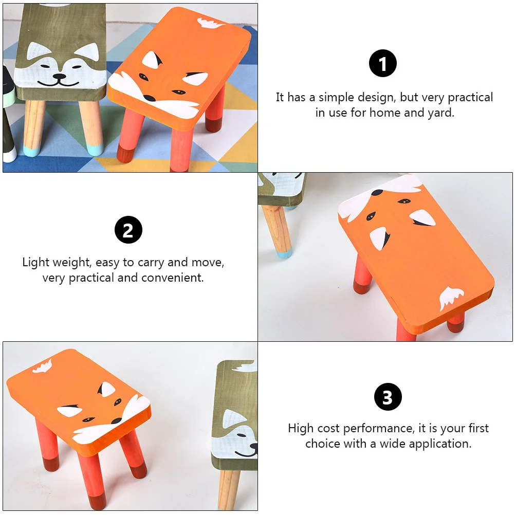 Creative Pattern Kids Wooden Stool Premium Material Fine Workmanship Lightweight Portable Cartoon Step Stool Home Use