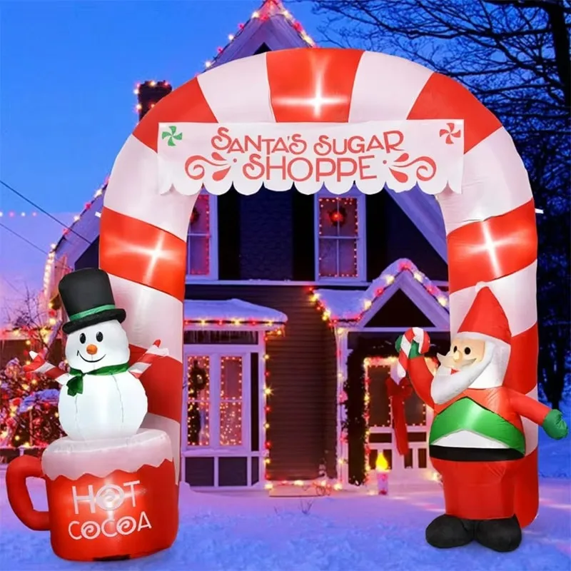 Ourwarm 10 pies muñeco de nieve familia Santa Claus Led decoraciones al aire libre arco bola caramelo Grinch muñeca inflable gigante de Navidad
