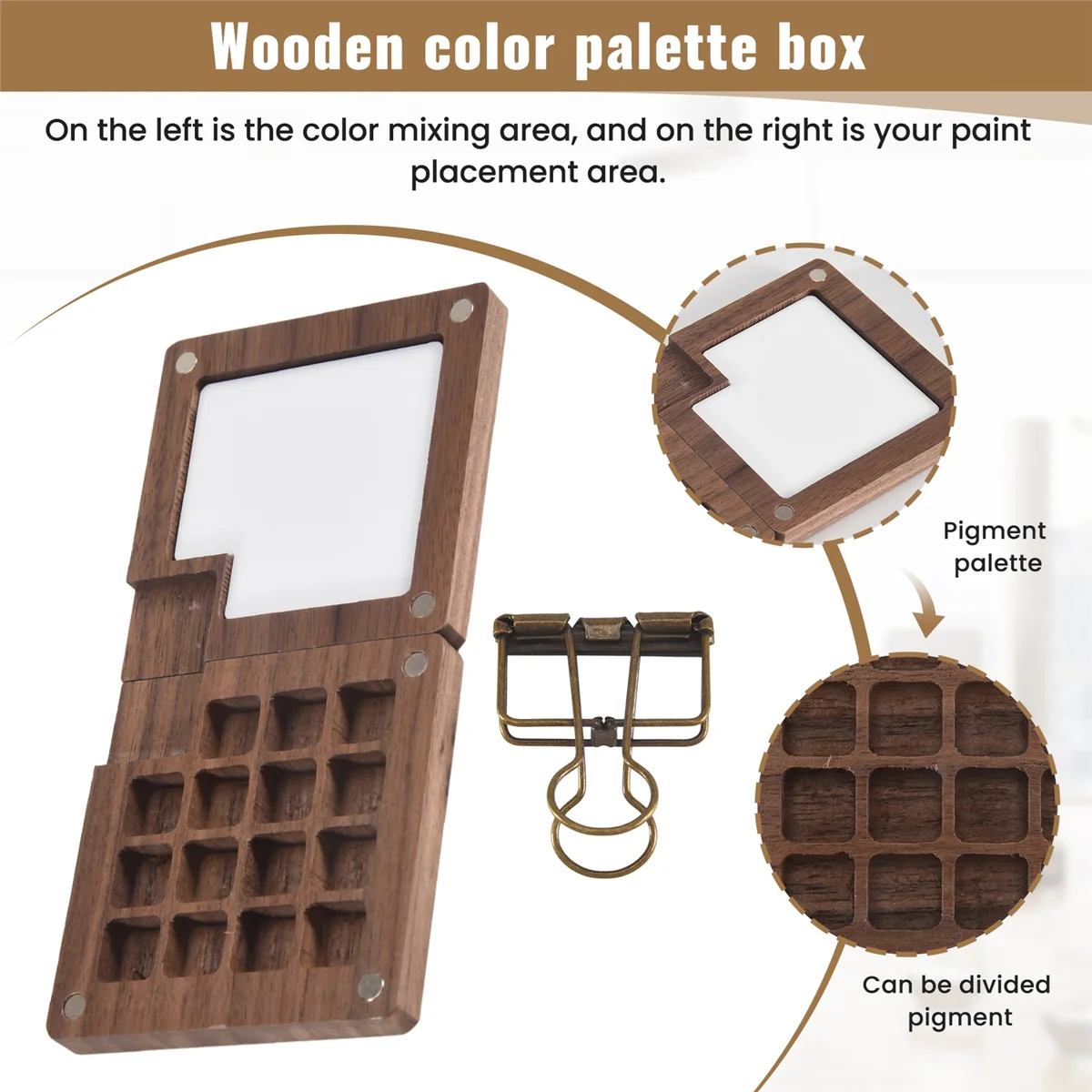 A07I draagbaar aquarelpalet, 15-kleuren schetsboekpalet, houten palettendoos, reisverfpalet (zonder kleuren)