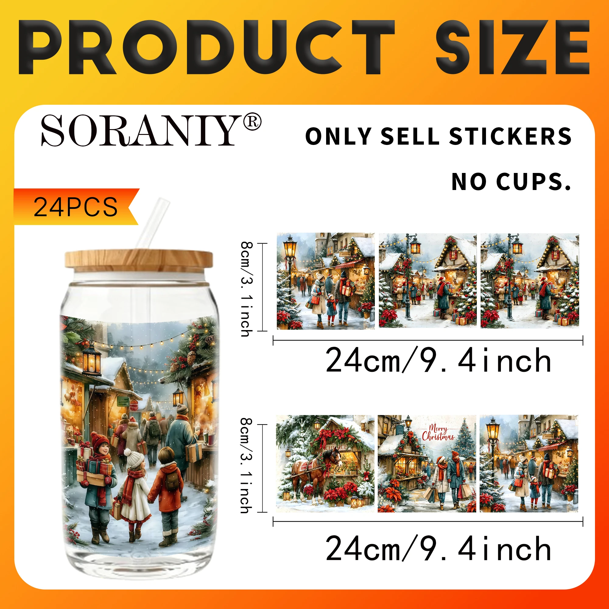 24PCS/Set Winter Snow Scenery Themed UV DTF 16OZ DIY Transfer Paper Set Used For 16oz Water Bottles Glass