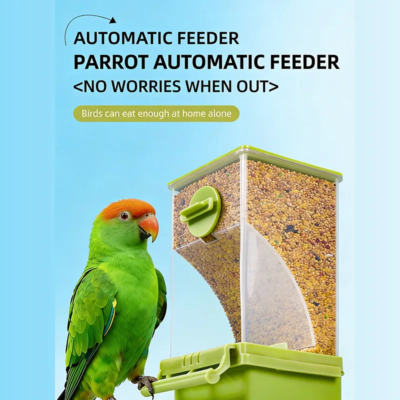 Comedero Automático para Pájaros Sin Desorden, Contenedor de Semillas de Acrílico Transparente para Pájaros Pequeños, Loros, Cacatúas, Canarios