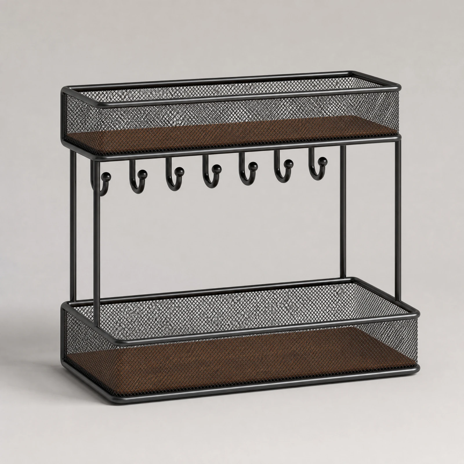 Desktop Organizer with Hanging Hooks Easy Access Wire Mesh Desktop Organizer Metal Wire Storage Basket with Rail Multifunctional