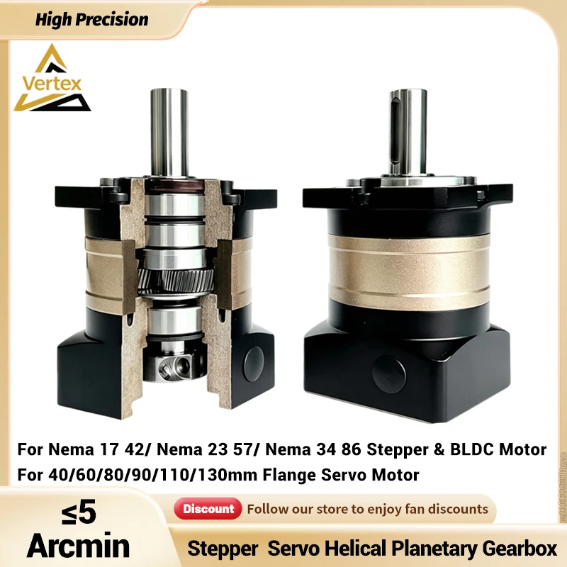 Helical Planetary Gear Reducer 5 Arcmin Speed Reducer Nema17 Nema23 Nema34 Stepper 40/60/80/90/110/130 Servo Step-Down Gearbox
