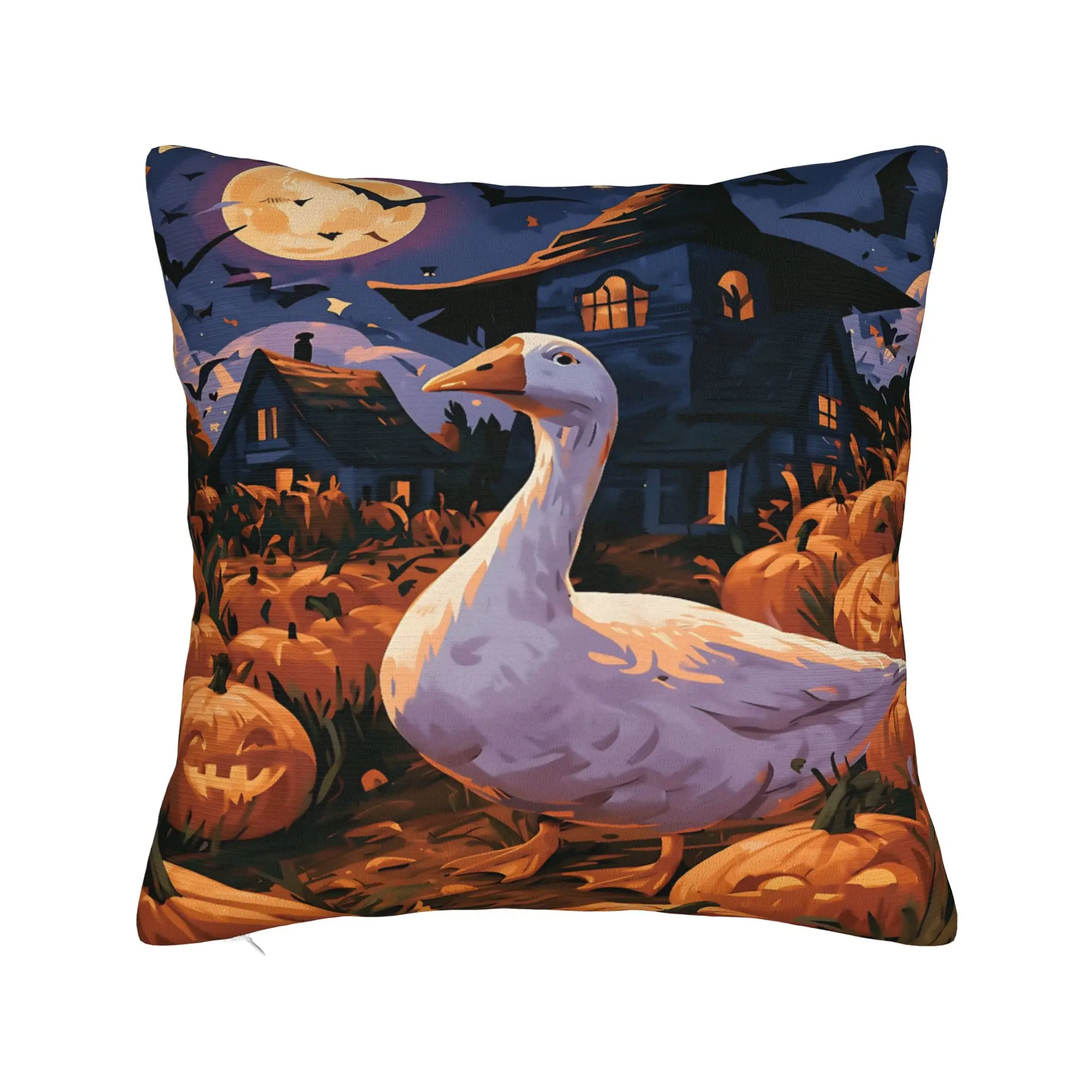 Spooky Goose Halloween Square Pillow Covers Polyester Bed Car Pumpkin Bats Cushion Cover Cute Decorative Throw Pillow Case 45*45
