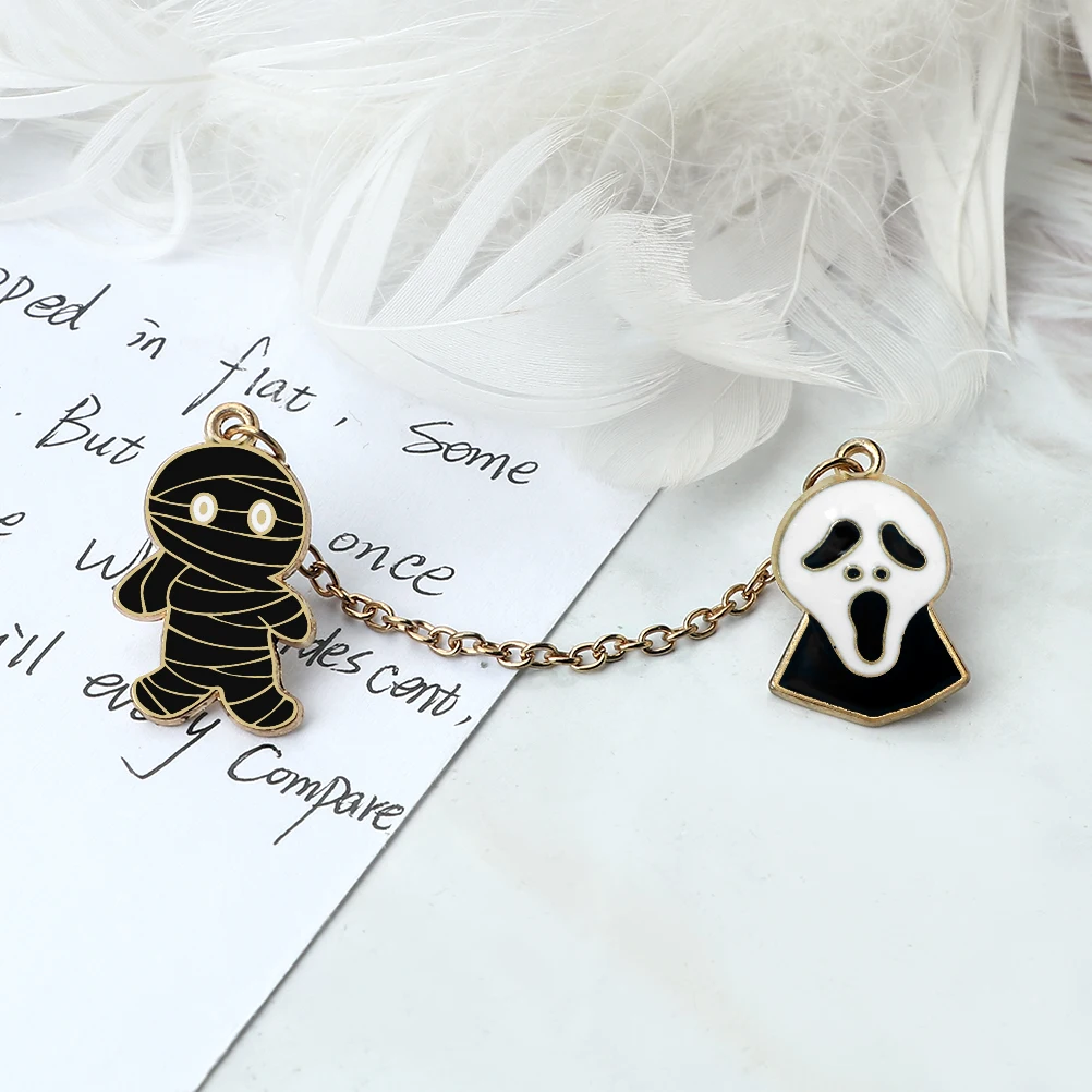 New Horrible Punk Style Ghost Mummy Long Chain Brooch Cartoon Lapel Pin Badge Jewelry Halloween Enamel Pins Decoration Gift