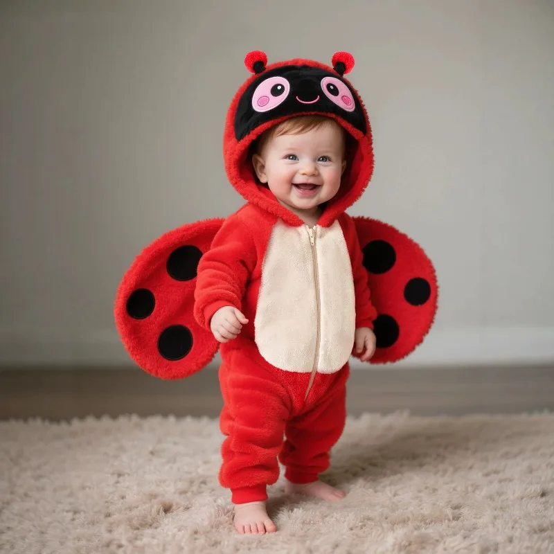Halloween Baby Clothes  Ladybug Baby Romper with Wings Hooded Fleece Jumpsuit Infant Toddler Cosplay Costume Outfit Clothes