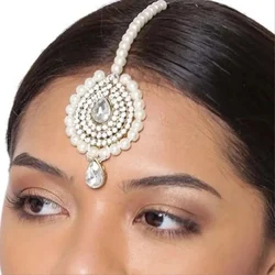 Imitation Pearl Forehead Chain Tikka Indian Head Accessories Ethnic Maang Rhinestone Bridal Headdress Chain Jewelry Festival