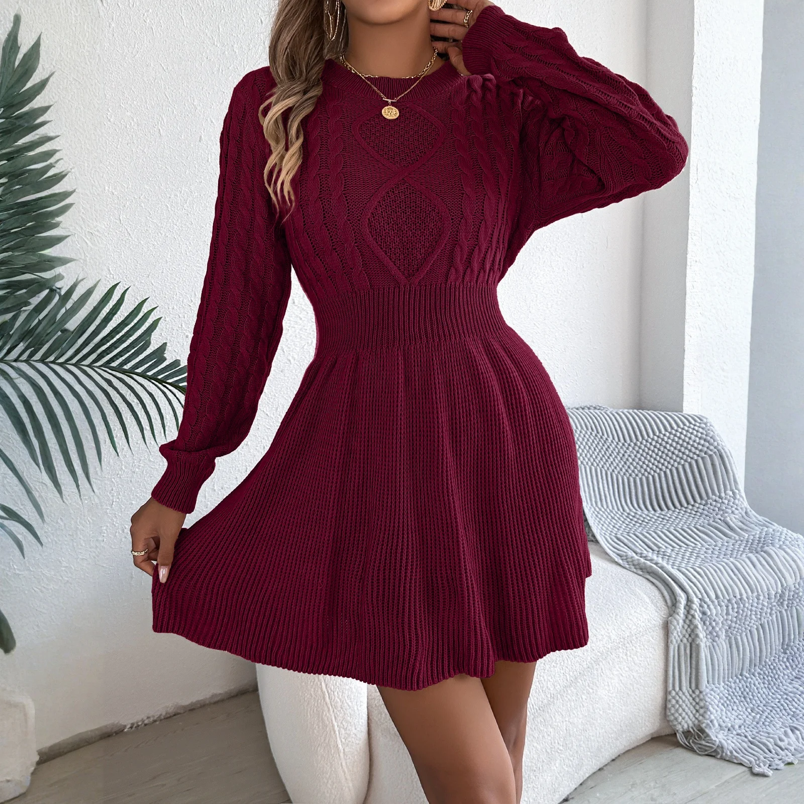 

Женское платье с круглым вырезом, повседневное вязаное платье, женское однотонное короткое платье с длинным рукавом, осень-зима, женские облегающие трикотажные платья 2025