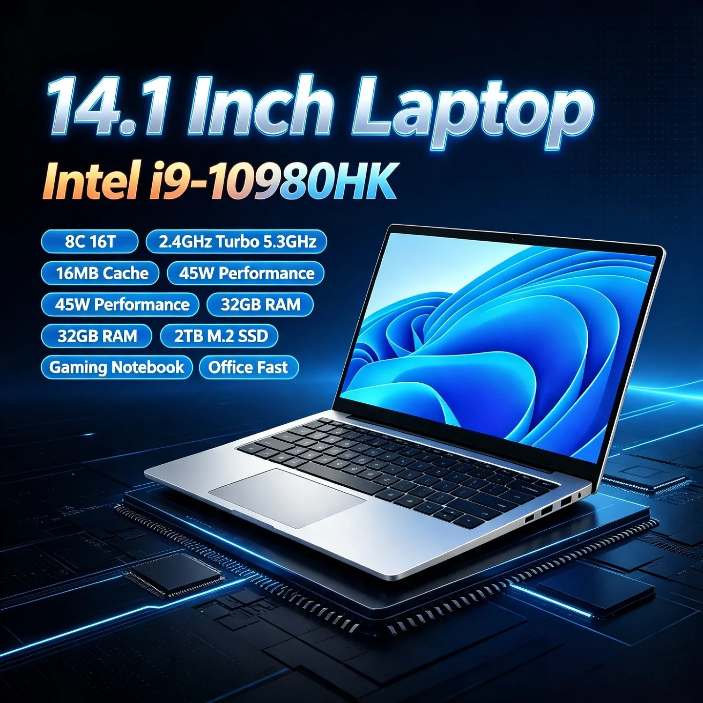 Core i9 10980HK Intel 14.1 Inch Pro Laptop 8C 16T 2.4 5.3GHz 2TB M.2 SSD 32GB RAM 16MB 45W Gaming Notebook Office Fast New