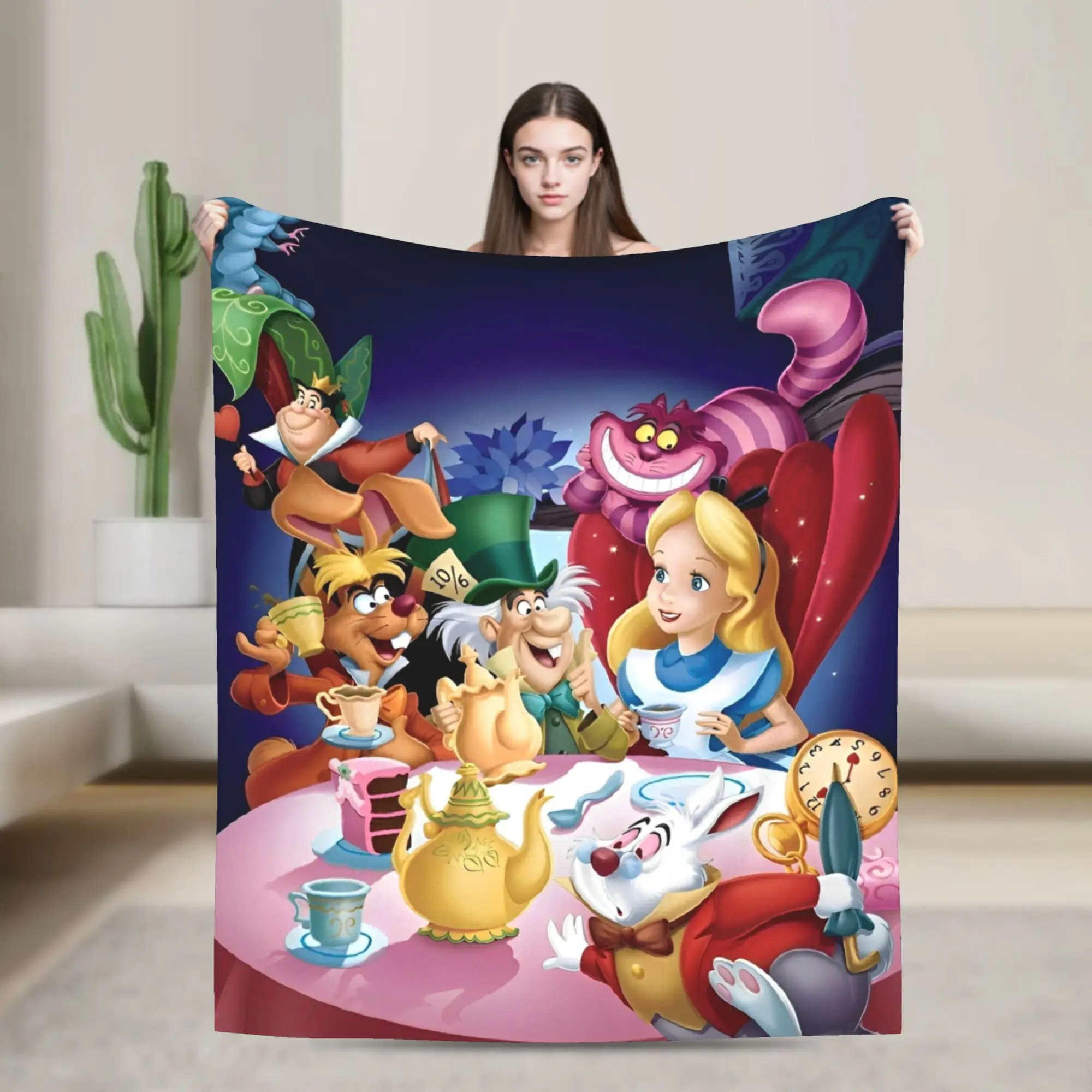 Cartoon Alice in Wonderland  Fleece Blanket Fantasy  Vintage Throw Blanket for Bed Sofa Couch 150*125cm Bedspreads,