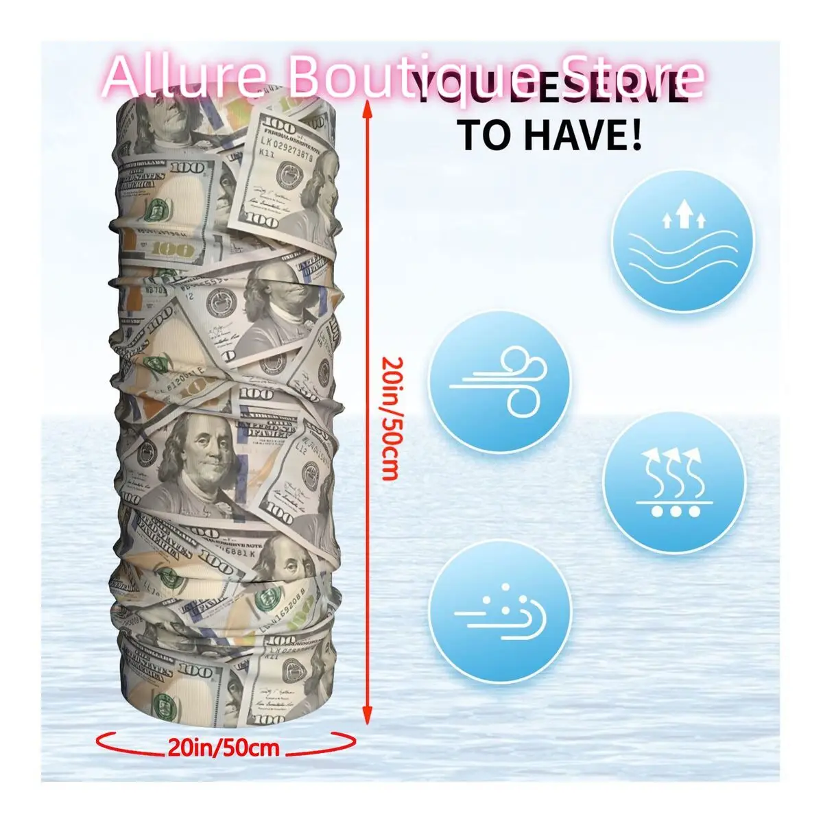 New Hundred Dollar Bills Money Headband Neck Warmer Men Ski Running Tube Scarf Medical Nurse Face Bandana Gaiter