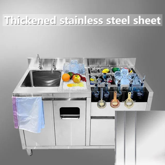 Factory Commercial Custom Coffee Bubble Tea Station Work Table Stainless Steel Bar Counter 220V 120-200L