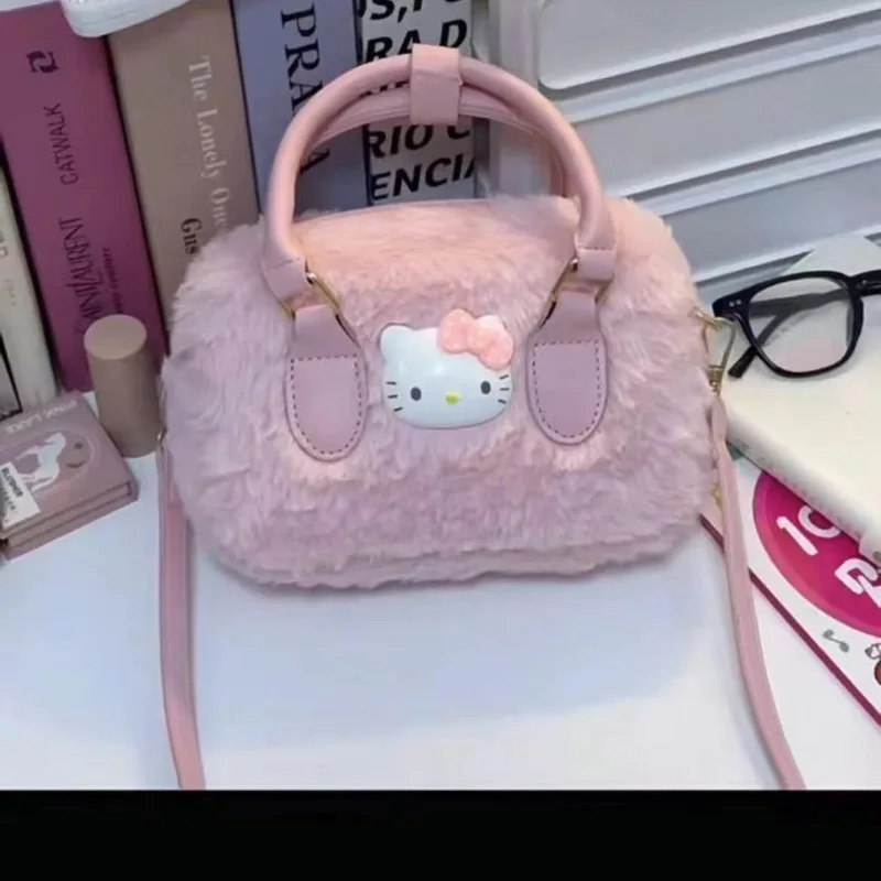 MBTI-Bolso de mano de Hello Kitty para mujer, bandolera de fieltro rosa, versátil e informal, tendencia 2024