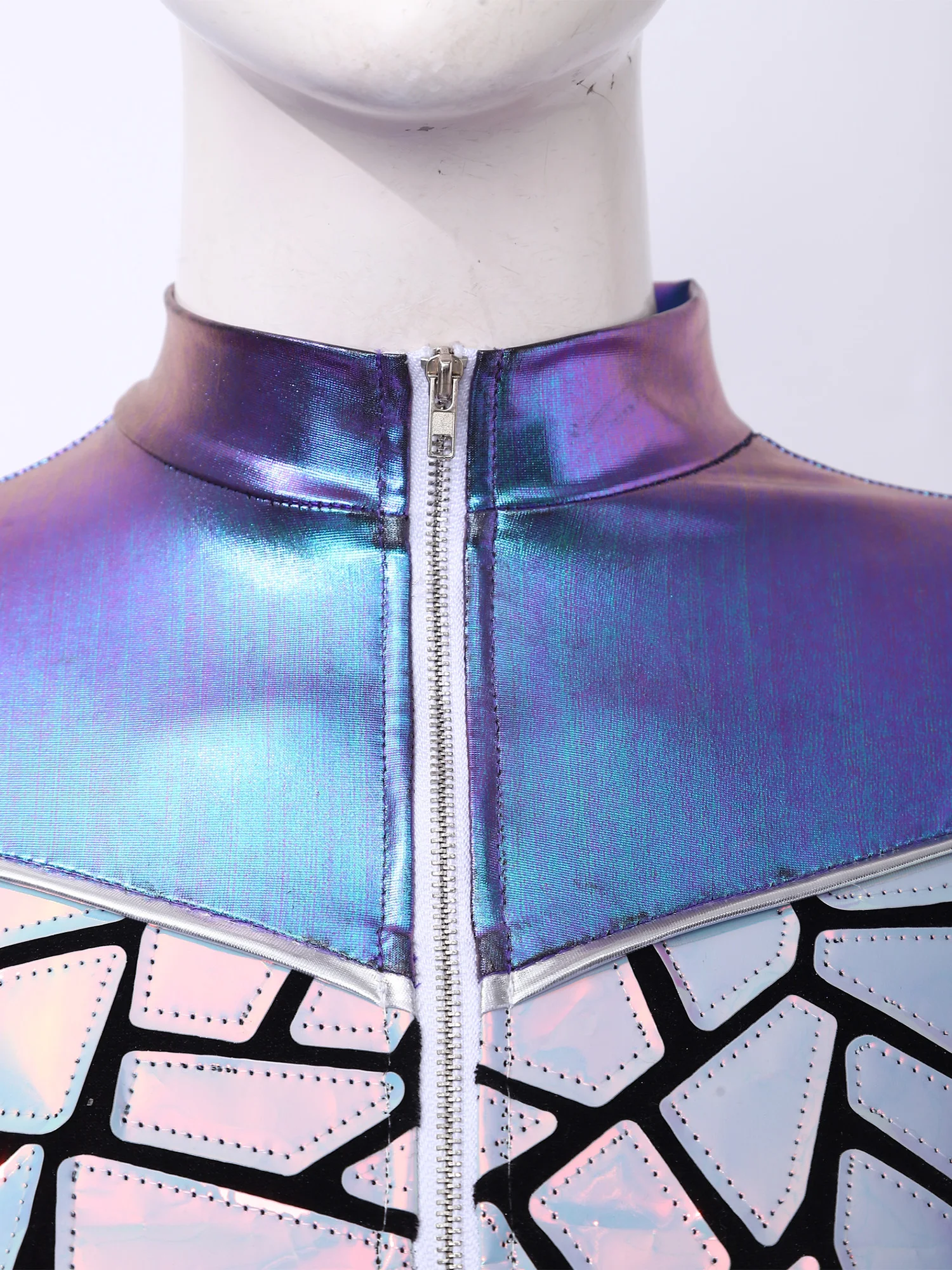 Womens Shiny Metallic Club Bodysuit Sequin Patchwork Long Sleeve Structured Shoulder Boards Rompers Rave Dance Party Outfits