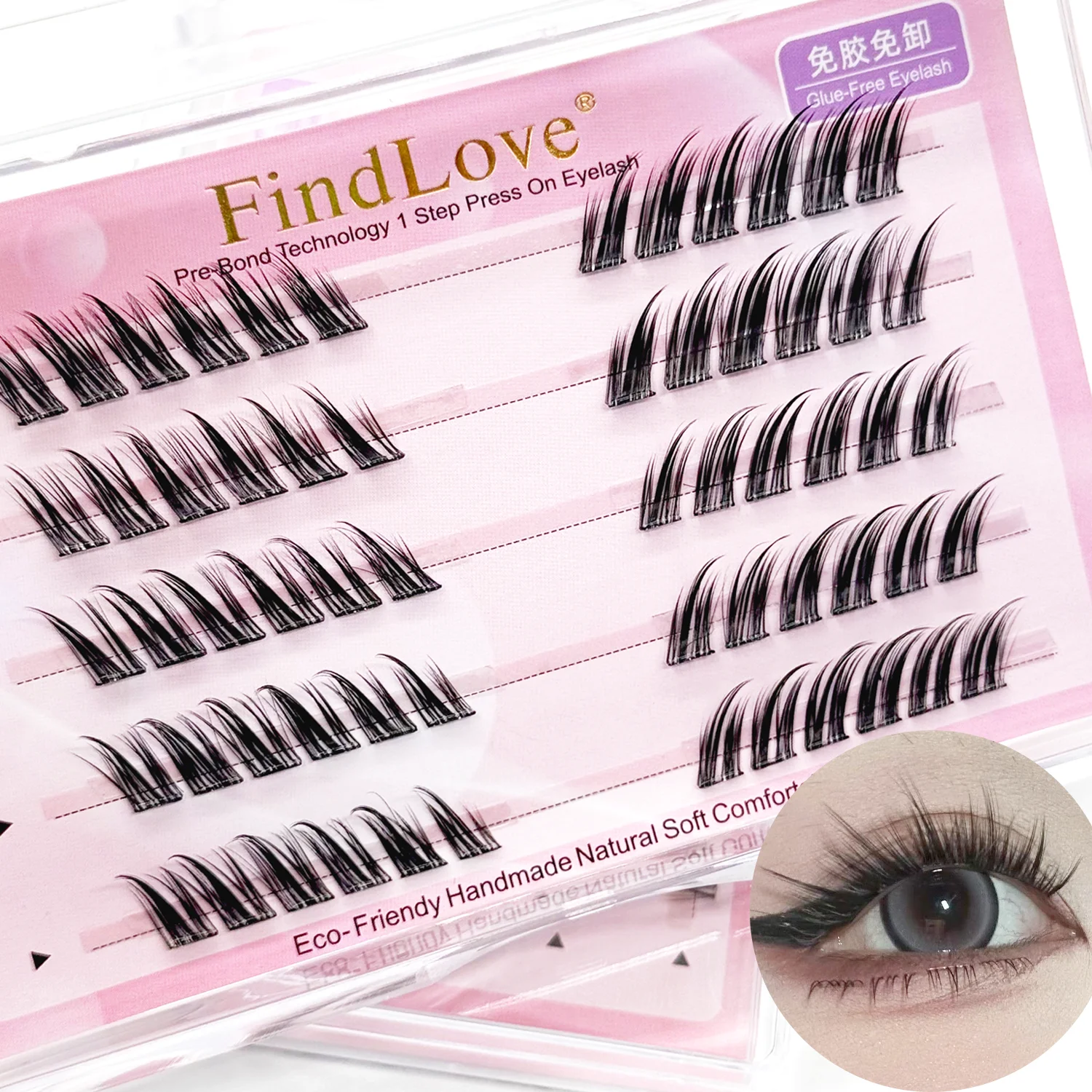 Findlove raposa cílios pré colados cílios postiços c onda 12mm reutilizáveis mangá cílios macios sem cola precisa de ferramentas de maquiagem de cílios