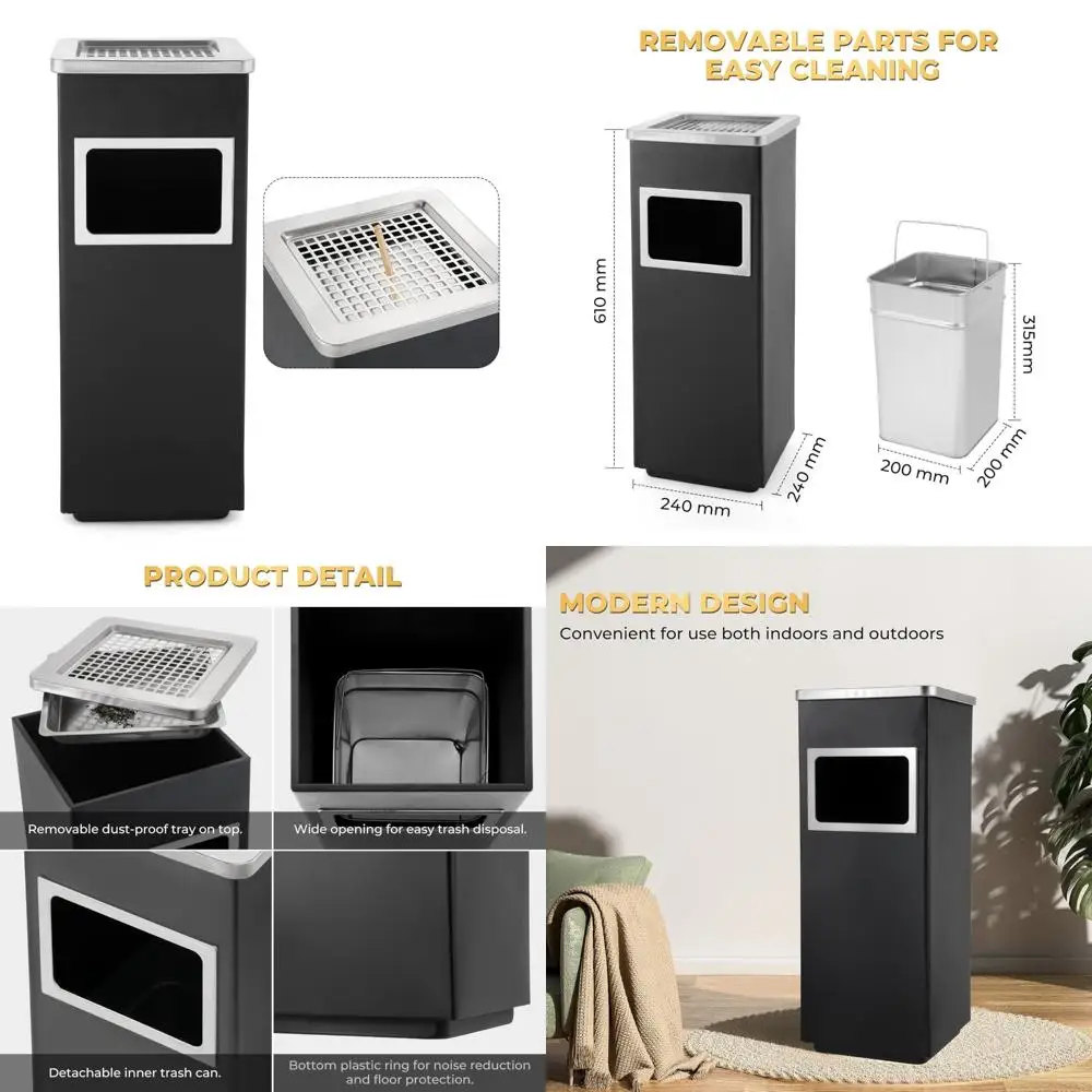 

Commercial Outdoor Stainless Steel Square Waste Container with Removable Inner Bucket for Efficient Disposal and Convenience