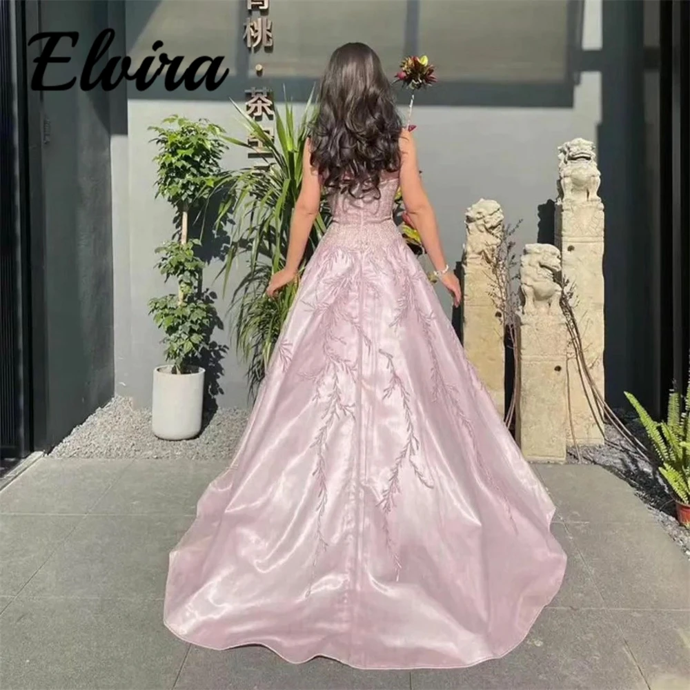 Customized Simple Boat Neck Appliques Lace Pleats A-Line Women Evening Dresses Sleeveless Backless Floor-Length Sweep Train Prom