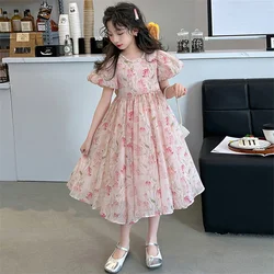 Vestito estivo per ragazze 2024 nuovo 5-12 anni 15 anni grandi bambini dolce temperamento vestito da principessa fiore straniero