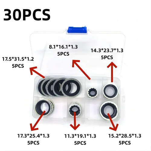 Imagen 2 del producto 60 piezas Juntas de sellado para sistemas de aire acondicionado automotriz, juntas de válvula de expansión, juntas de culata de tubo, juntas de compresor