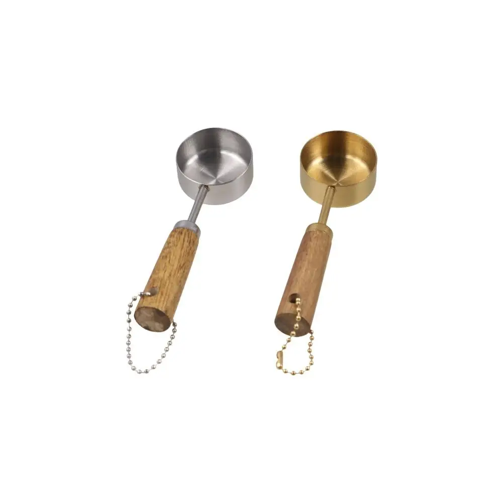

14ml Stainless Steel Measure Spoon Flat Bottom with Wood Handle Measuring Cup Rustproof Hangable Kitchen Measure Tools